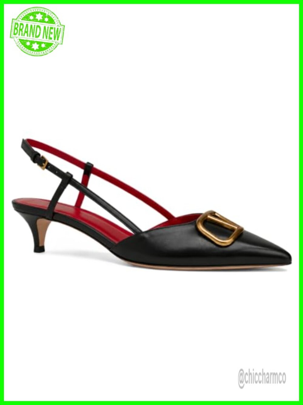 Slingback Kitten Heels Women Faux Leather Pointed Toe Formal Sandals